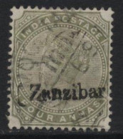 Zanzibar (06) 1895 Overprint. 4a. Green. Used. Hinged. - Zanzibar (...-1963)