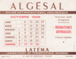 BUVARD  - Algésal Baume Antirhumatismal - Calendrier Octobre 1958 - Produits Pharmaceutiques