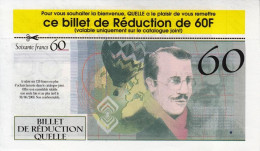 1 SPÉCIMEN VRAIE FAUSSE MONNAIE 60 FRANCS CATALOGUE QUELLE 30/06/2000 SUR 2 FACES DOCUMENT PUBLICITAIRE FICTIF - Specimen