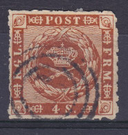 Denmark 1863 Mi. 9, 4 Skilling Kroninsignien Im Lorbeerkranz Wmk. 1 Y Number '77' VIBORG Cancel !! - Used Stamps