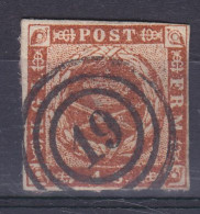 Denmark 1854 Mi. 4, 4 Skilling Kroninsignien Im Lorbeerkranz Deluxe Number '19' FREDERIKSHAVN Cancel (2 Scans) - Used Stamps