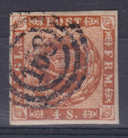 Denmark 1858 Mi. 7a, 4 Skilling Kroninsignien Im Lorbeerkranz Deluxe Number '168' KARREBÆKSMINDE Cancel (2 Scans) - Gebruikt