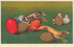 Lévriers , Joyeuses Pâques * CPA Illustrateur * Enfants Oeufs Eggs * Race Lévrier Greyhound Chiens Dog Dogs Chien - Chiens