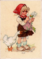 G7872 - Lungers Hausen ?? Glückwunschkarte - Kleines Mädchen Kopftuch Blumen Gans - Anniversaire
