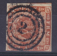 Denmark 1854 Mi. 4, 4 Skilling Kroninsignien Im Lorbeerkranz Deluxe Number '2' HAMBURG (Germany) Cancel (2 Scans) - Used Stamps