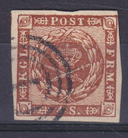 Denmark 1862 Mi. 7b, 4 Skilling Kroninsignien Im Lorbeerkranz Broad Margins Number '1' KJØBENHAVN Cancel (2 Scans) - Used Stamps