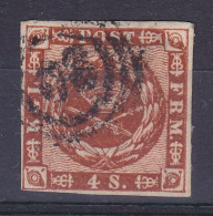 Denmark 1862 Mi. 7b, 4 Skilling Kroninsignien Im Lorbeerkranz Number '80' ÆRØESKJØPING Cancel (2 Scans) - Used Stamps