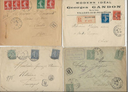 LOT DE 12 LETTRES SEMI-MODERNE -AFFRANCHISSEMENT SEMEUSE -OBLITERATIONS DIVERSES -DAGUIN -FM ALGERIE -1906-35 - Oblitérations Mécaniques (Autres)