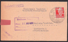 Güstrow Behördenpost Vor 1.10.52, SSt 24.7.50 Nach Hamburg-Wandsbek Betr. Srafregister - Covers & Documents