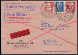 Bützow Behördenpost Vor 1.10.52, SSt 6.8.51 Nach Chemnitz Eilsendung, 2. Portostufe MiF W. Pieck Und Köpfe I - Brieven En Documenten