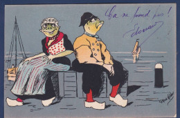 CPA Grenouille Caricature Satirique Circulé Surréalisme Position Humaine - Fish & Shellfish