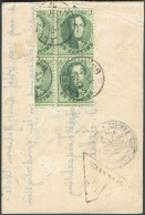 N°13B(4) - Médaillons 1 Centime Vert En Bloc De 4 (2 Timbres Déchirés Par La Bandelette D'adresse) Sur Imprimé (timbre F - 1863-1864 Medaglioni (13/16)