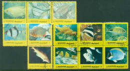 Manama 1972 Mi#929-940 Mediterranean Fish, Yellow Frames CTO - Manama