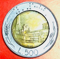 ITALIA - 1990 - Moneta - Veduta Di Piazza Del Quirinale - Testa Alata Femminile - Lire - 500 - 500 Liras