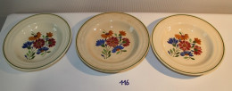 C116 3 Assiettes Décor Floral Boch Keramis La Louvière - Boch (BEL)