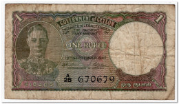 CEYLON,1 RUPEE,1942,P.34,aF - Sri Lanka