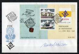 Martin Mörck. Aaland 1993. Own Postal Sovereignty.  Souvenir Sheet. Michel Bl.2 FDC. Signed. - FDC