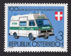 Transport 1981 Austria Österreich Car Volkswagen Ambulance 100 Years Medical Rescue Service Stamp - Auto's
