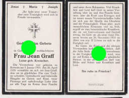 FRAU JEAN GRAFF LUISE Geb. KREISCHER  KETTENIS 1901 - 1933 Imprimé à Eupen - Décès