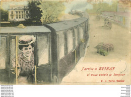 (XX) Carte Montage Gare Train Locomotive Voyageuse. J'arrive à EPINAY 91 En 1908 - Epinay-sur-Orge