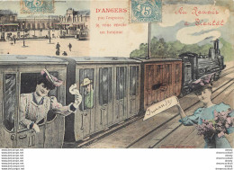 (XX) Carte Montage Gare Train Locomotive Voyageuse Voyageur. Je Vous Envoie Le Bonjour De ANGERS 49 En 1907 - Angers