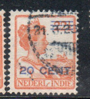 DUTCH INDIA INDIE INDE NEDERLANDS HOLLAND OLANDESE NETHERLANDS INDIES 1922 SURCHARGED QUEEN WILHELMINA 20c On22 1/2 USED - Nederlands-Indië