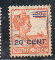 DUTCH INDIA INDIE INDE NEDERLANDS HOLLAND OLANDESE NETHERLANDS INDIES 1922 SURCHARGED QUEEN WILHELMINA 20c On22 1/2 USED - Nederlands-Indië