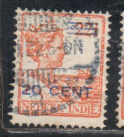 DUTCH INDIA INDIE INDE NEDERLANDS HOLLAND OLANDESE NETHERLANDS INDIES 1922 SURCHARGED QUEEN WILHELMINA 20c On22 1/2 USED - Nederlands-Indië