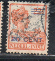 DUTCH INDIA INDIE INDE NEDERLANDS HOLLAND OLANDESE NETHERLANDS INDIES 1922 SURCHARGED QUEEN WILHELMINA 20c On22 1/2 USED - Nederlands-Indië