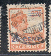 DUTCH INDIA INDIE INDE NEDERLANDS HOLLAND OLANDESE NETHERLANDS INDIES 1922 SURCHARGED QUEEN WILHELMINA 20c On22 1/2 USED - Nederlands-Indië