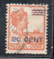 DUTCH INDIA INDIE INDE NEDERLANDS HOLLAND OLANDESE NETHERLANDS INDIES 1937 SURCHARGED QUEEN WILHELMINA 20c On22 1/2 USED - Nederlands-Indië