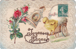 1 Carte De JOYEUSES PAQUES En 1912 - Cloche Poussin Roses - Ajouitis - Pasen