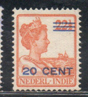 DUTCH INDIA INDIE INDE NEDERLANDS HOLLAND OLANDESE NETHERLANDS INDIES 1922 SURCHARGED QUEEN WILHELMINA 20c On22 1/2 MH - Nederlands-Indië