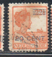 DUTCH INDIA INDIE INDE NEDERLANDS HOLLAND OLANDESE NETHERLANDS INDIES 1922 SURCHARGED QUEEN WILHELMINA 20c On22 1/2 USED - Nederlands-Indië