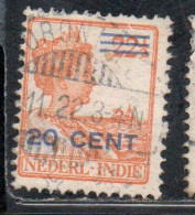 DUTCH INDIA INDIE INDE NEDERLANDS HOLLAND OLANDESE NETHERLANDS INDIES 1922 SURCHARGED QUEEN WILHELMINA 20c On22 1/2 USED - Nederlands-Indië