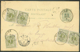 N°43(5) - 1 Centime Réséda (5ex.) En Affr. Complémentaire Sur E.P. Carte 5c. Vert Obl. Sc VISE Du 3 Mai 1889 Vers Maastr - Cartes Postales 1871-1909