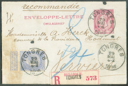 N°60 En Affranchissement Complémentaire Sur E.P. Enveloppe-lettre 10 Centimes Rose Sur Gris-bleu N°1), Obl. Sc TONGRES E - Briefkaarten 1871-1909