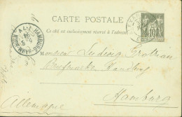 Entier France Type Sage 10c Bureau Français à L'étranger CAD Alexandrie Egypte 30 JUIL 94 Pour Hamburg - Covers & Documents