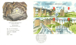 GREAT BRITAIN :1989, F.D.C,OF INDUSTRIAL ARCHAEOLOGY OF MINIATURE STAMPS SHEET TO KENT INCLUDING DESCRIPTION CARD .. - Lettres & Documents