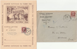 N°517 Carte Lettre Journée Du Timbre 1943 Sainte Cachet Postal égaré, Sur Lettre  Avec En Tête Publicité Vétérinaire. - Brieven En Documenten