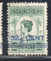 DUTCH INDIA INDIE INDE NEDERLANDS HOLLAND OLANDESE NETHERLANDS INDIES 1922 SURCHARGED QUEEN WILHELMINA 32 1/2on 50c USED - Nederlands-Indië