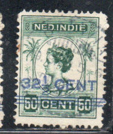 DUTCH INDIA INDIE INDE NEDERLANDS HOLLAND OLANDESE NETHERLANDS INDIES 1922 SURCHARGED QUEEN WILHELMINA 32 1/2on 50c USED - Nederlands-Indië