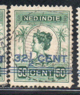 DUTCH INDIA INDIE INDE NEDERLANDS HOLLAND OLANDESE NETHERLANDS INDIES 1922 SURCHARGED QUEEN WILHELMINA 32 1/2on 50c USED - Nederlands-Indië