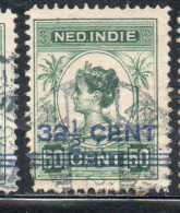 DUTCH INDIA INDIE INDE NEDERLANDS HOLLAND OLANDESE NETHERLANDS INDIES 1922 SURCHARGED QUEEN WILHELMINA 32 1/2on 50c USED - Nederlands-Indië