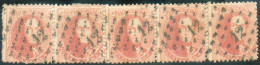 N°16A(5) - Médaillons 40 Centimes Carmin-rose En Bande De 4 + 1ex. Formant Bande De Cinq Sur Même Fragment D'origine, Dt - 1863-1864 Medaillons (13/16)