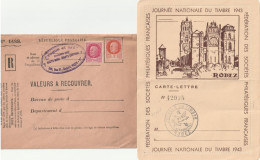 N°516+521 Neufs Sur Lettre De Valeur à Recouvrer, Carte Lettre Journée Du Timbre 1943. Collection BERCK. - Brieven En Documenten