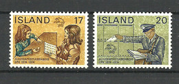 Iceland 1974 100 Years Of The Universal Postal Union (UPU). UPU Emblem - Sale Of Stamps Mi 498-499, MNH(**) - Ungebraucht