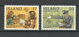 Iceland 1974 100 Years Of The Universal Postal Union (UPU). UPU Emblem - Sale Of Stamps Mi 498-499, MNH(**) - Neufs