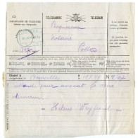 BELGIQUE - CACHET RECTANGULAIRE BLEU POTTES SUR TELEGRAMME, 1919 - Brieven En Documenten