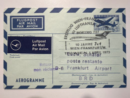 1973 Première Liaison Aérienne Wien Frankfurt Aérogramme - Primeros Vuelos